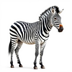 Obraz premium Striped Zebra Standing Isolated on White Background