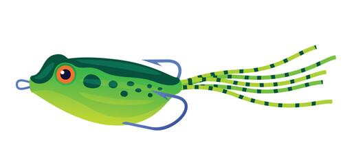 Illustration of a brightly colored frog shaped fishing lure ideal for freshwater fishing during daytime fishing trips to attract fish.