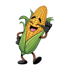 Happy corn on the cob cartoon mascot character