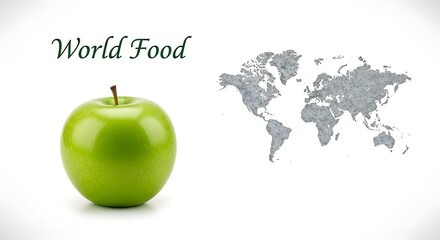 World food day concept with green apple and world map isolated on white background