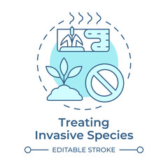 Treating invasive species soft blue concept icon. Remove non native habitats. Phase of wetland restoration. Round shape line illustration. Abstract idea. Graphic design. Easy to use in booklet