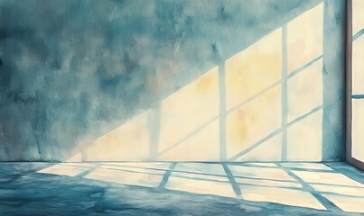 Fototapeta premium Painting of light reflection on an empty wall, featuring pastel watercolor colors and elegant gradients. This minimalist design serves as a clean, calming backdrop, embodying simplicity, Generative AI