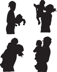Mother and Child Bonding: Mom Holding Baby Silhouette Set
