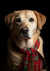 Golden Retriever with Festive Scarf.
