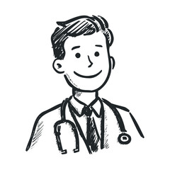 Obraz premium Smiling male doctor cartoon sketch with stethoscope