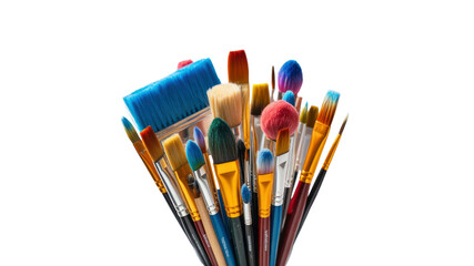Vibrant Collection of Artist Paint Brushes, Isolated on Transparent Background