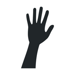 Obraz premium Silhouette of raised hand with spread fingers on white background
