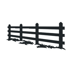 Obraz premium Simple black wooden fence silhouette on white background with grass details