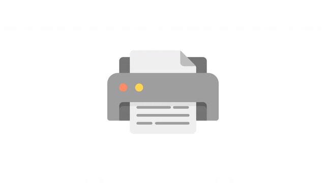 Animated printer machine in flat icon style, suitable for office printing, documents, and paperwork concept illustrations