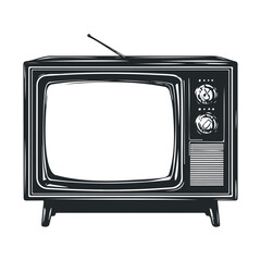 Retro black and white vintage television with antenna and dials