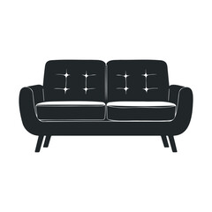 Modern black sofa silhouette with minimalist design on white background