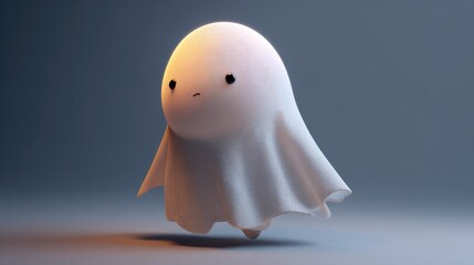 A cute, digitally rendered ghost with a sad expression.