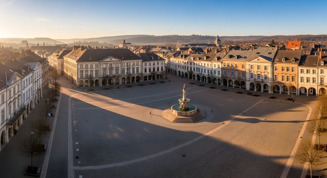Fototapeta empty historical city square with surrounding architecture and open streets alone no body 