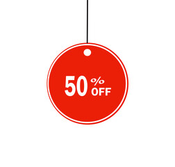 red round discount price tag with string on white background