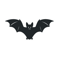 Fototapeta premium Silhouette of a flying bat with outstretched wings on white background