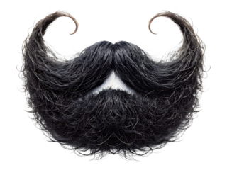 Black curly mustache beard isolated on white background