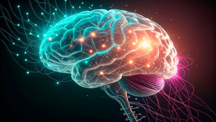 Obraz premium Creative representation of a human brain with vibrant connections illustrating neural activity and intellect