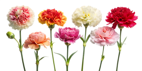  carnation flower collection  isolated on white background PNG, AI GENERATED