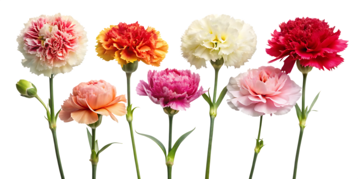  carnation flower collection  isolated on white background PNG, AI GENERATED
