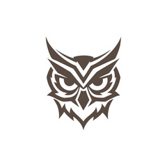 Obraz premium Brown Stylized Owl Face Logo with Sharp Features on White bird animal