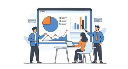 Business Team Analyzing Data on a Large Screen