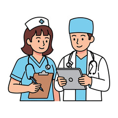 Illustration of a doctor and nurse, a medical team providing healthcare services in a hospital or clinic