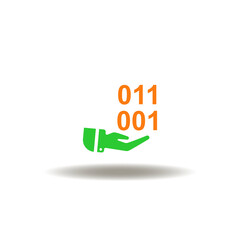 Vector illustration of hand hold digital numbers zero one. Symbol of vibe coding. Icon of digital transformation.