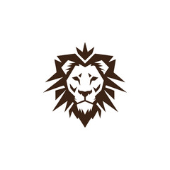 Obraz premium Geometric Lion Head Logo Emblem With Crown Like Mane In Brown vector illustration