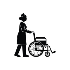 A nurse is pushing a wheelchair, providing care and assistance to a patient with mobility issues