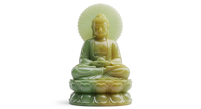 A serene jade buddha statue in meditation pose, seated a lotus flower, symbolizing peace and enlightenment - Powered by Adobe