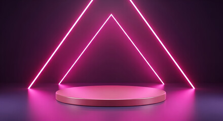 Podium stage with spot lights background - empty stage with pink neon triangle lights and a podium, perfect for product display or presentations