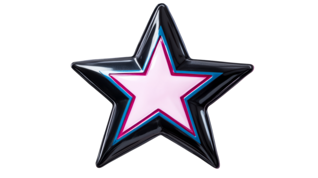 Multilayered Glossy Star Shape with Vibrant Pink and Blue Accents, cut out transparent