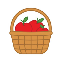 Brown basket of red apples colorful and fresh harvest