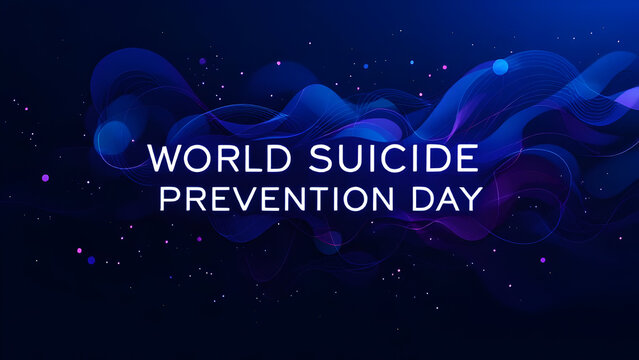 World suicide prevention day text on a blue and purple abstract background with bokeh effect and stars