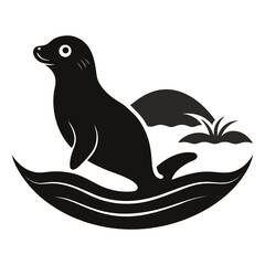 Seal in river vector clean black silhouette design white background