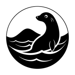 Seal in river vector clean black silhouette design white background