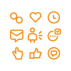 Social Media Icons Set with Heart, Message, Like, and Time Symbols vector illustration