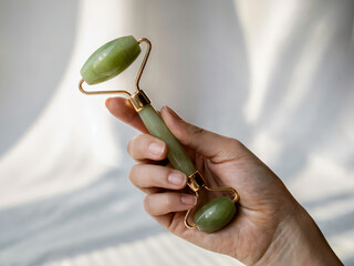 Jade stone gua sha and jade roller set with silk pouch and gift box for woman wellness beauty skincare facial massage