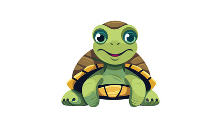 Cute green cartoon turtle character smiling happily. Adorable friendly reptile illustration isolated on a white background.