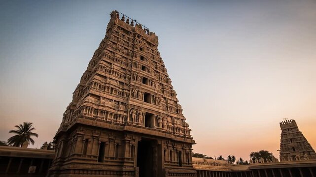 Magnificent Brihadeeswarar Temple at Thanjavur during Sunset Golden Hour