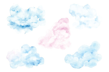 Set of Hand-Painted Watercolor Cloud Stains