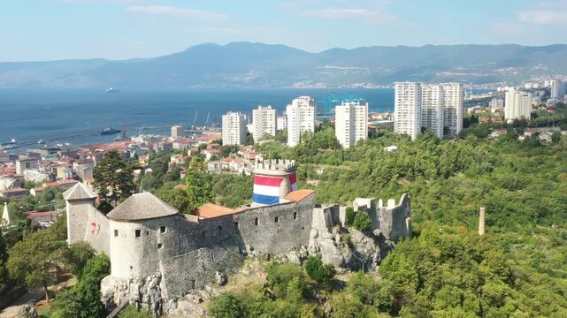 Aerial view of Trsat fortress in Rijeka, Croatia