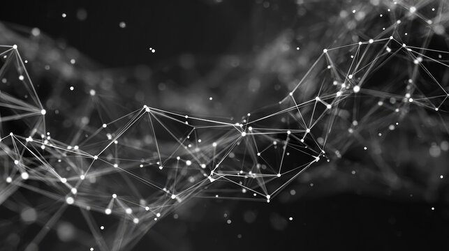Abstract grayscale image of interconnected nodes forming a flowing network