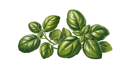 Fresh Green Basil Sprig - Culinary Herb Illustration