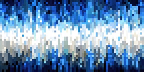 Abstract pixelated artwork featuring a central white band transitioning to dark blues