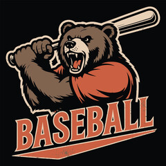 Fierce bear swinging baseball bat aggressive