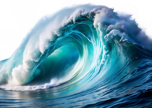  majestic ocean wave crashing powerfully isolated on white background PNG, AI GENERATED