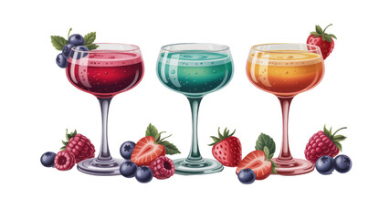 Three Elegant Berry Cocktails in Coupe Glasses