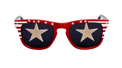 Patriotic Sunglasses with Stars and Stripes Design and Glitter Star Lenses, cut out transparent