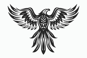 Fototapeta premium Striking black eagle soars with outstretched wings, crafted in a bold tribal style
